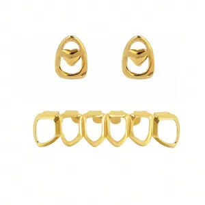 Hip Hop Brass Hollow Heart Grillz Teeth Gold Silver Rose Gold Single Set Fashion Jewelry For Party Stage
