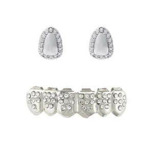Hip hop rhinestone grillz set for men and women, fashion teeth grill jewelry details.