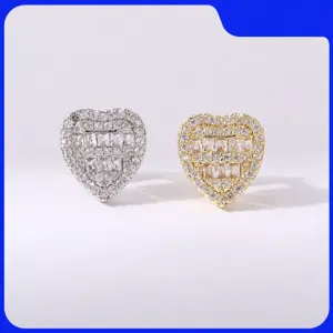 Hip Hop Rame Zirconia Cuore Grillz Dentali Oro Argento Placcato Cappuccio per Dente Singolo Moda Gioielli per Denti Uomini