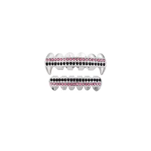Hip Hop Grillz Teeth Double Row Rhinestone Vampire Fangs Top And Bottom Teeth Grillz Set Halloween Party Fashion Jewelry