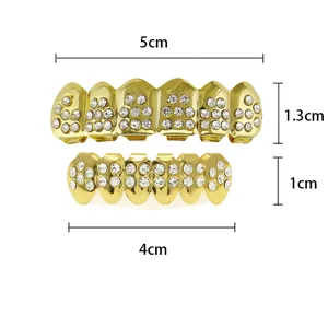 Gold iced out vampire grillz set hip hop teeth grills for men women Halloween party jewelry