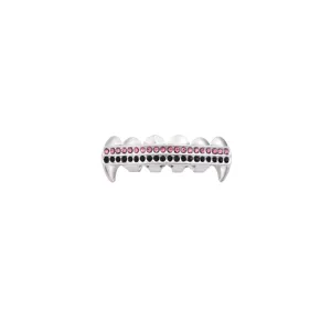Hip-hop rhinestone grillz top and bottom teeth punk vampire fangs custom dental grill jewelry.