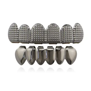 Hip hop grillz set silver metal top and bottom teeth grillz for men women fashion party