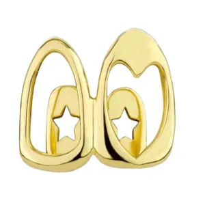 Gold hip hop grillz tooth caps with hollow star design for daily street wear and fashion.