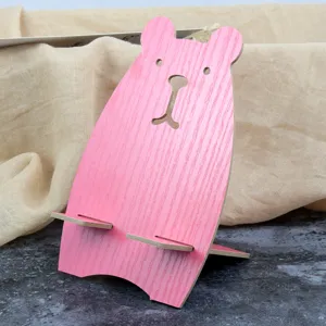 Rosa Holz süßer Cartoon Tier Handy Ständer Desktop Tablet Halter dekorative Holzhalterung