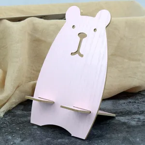 Süßer rosa Holz-Cartoon-Tier-Handyhalter, kreative Desktop-Faulpelz-Tablet-Halterung Basis.