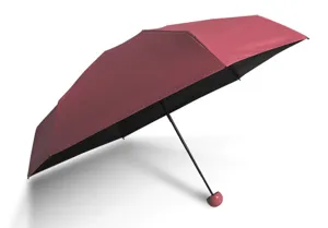 Dettaglio mini ombrello da sole 5 sezioni, fodera nera anti-UV e design tascabile leggero e portatile.