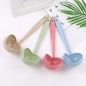 Heart-shaped long-handled hollow soup spoon set, wheat straw drainage colander kitchen tool.