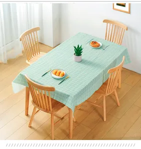 Green checkered PVC tablecloth waterproof oilproof table cover for dining room home decor