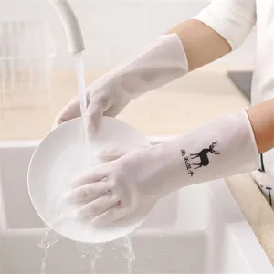 Transparent nitrile dishwashing gloves, durable rubber housework gloves for kitchen cleaning.