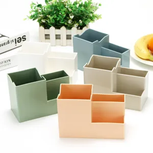 Multifunctional Plastic Desk Pen Holder Creative Desktop Storage Bucket With Phone Stand Office Stationery Organizer