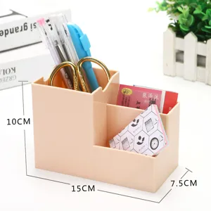 Multi-functional plastic desk organizer pen holder for stationery, pens, and office supplies.
