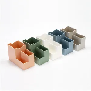 Multi-functional desktop pen holder, multi-grid plastic stationery storage box for office desk.