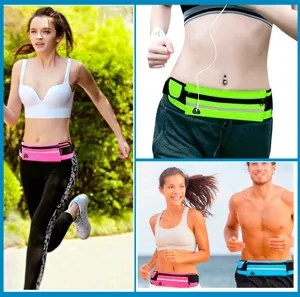 Dettagli della cintura da corsa elastica con strisce riflettenti e tasche con zip sicure per fitness.