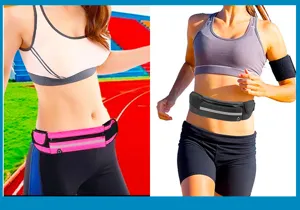 Primo piano del marsupio da corsa con banda riflettente per fitness notturno e sport all'aperto.