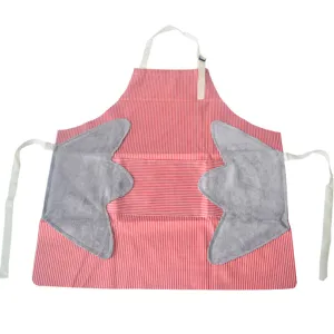 Japanese style kitchen apron with hand wiping fleece towels, waterproof red stripe design.