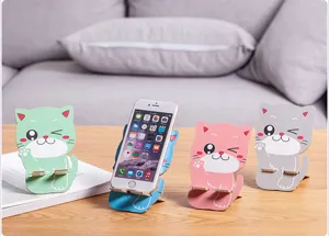 Wooden cartoon cat phone stand desktop cute holder creative gift mobile support desk stand