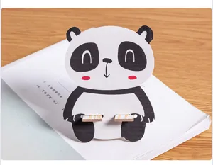 Cute wooden panda phone stand, creative cartoon desktop holder for smartphone gift.