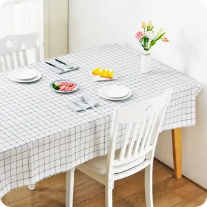 Nordic grid tablecloth waterproof plastic table cover for dining room home kitchen decor.