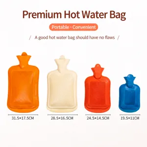 Classic rubber hot water bottle set, four sizes available for warm hands and body care in winter.