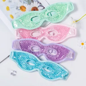 Close-up detail of cooling gel ice eye mask, showing inner beads and breathable holes.