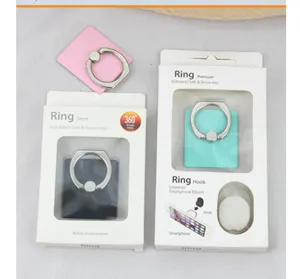 Universal 360-degree rotating metal mobile phone ring holder stand with acrylic base.