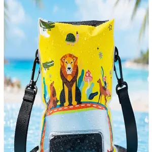 Waterproof phone pouch detail view, clear touch screen design, floating airbag protection.