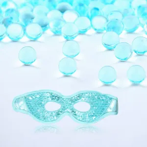 Cooling gel eye mask with polymer beads for soothing sleep and relaxing spa treatments.