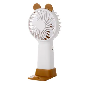 Portable handheld mini USB charging fan with cute bear ears and desktop stand base for cooling