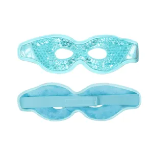 Blue gel cooling eye mask for spa sleep relief with adjustable strap. Perfect relaxation care.