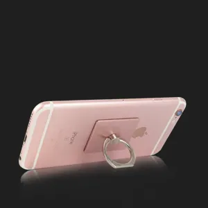 Universal metal phone ring holder stand with 360 degree rotation in pink gold color.