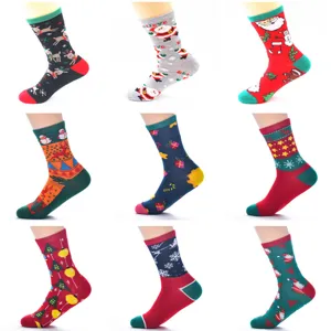 Women's Christmas Crew Socks Cute Santa Claus Elk Printed Cotton Winter Warm Casual Socks Festive Party Gift