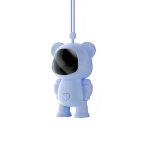 Portable cartoon bear astronaut USB rechargeable hand warmer with hanging strap for winter.