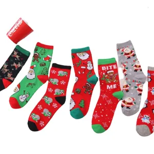 Christmas socks for women, cute winter cotton mid-tube socks with Santa and deer patterns.