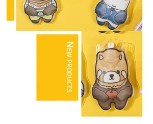 Close-up detail of cute cartoon PVC hot water bag, adorable animal design for cozy winter use.