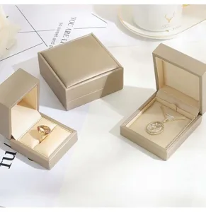 Premium champagne gold brushed PU leather jewelry box set for rings and pendant necklaces