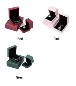 Elegant PU leather jewelry gift boxes showing red pink and green options