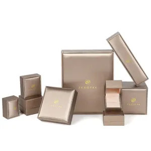 Set of luxury brushed PU leather jewelry gift boxes in elegant champagne gold color