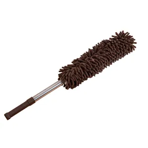 Extendable Chenille Microfiber Duster Stainless Steel Handle Household Cleaning Tool Brown