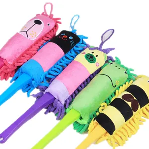 Cute cartoon animal chenille duster for home and car cleaning, anti-static dust removal tool.