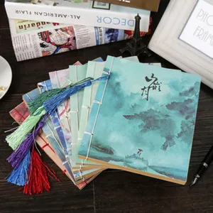 Carnet de notes cousu fil vintage avec glands colorés style chinois journal papeterie