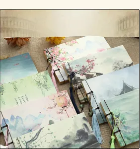 Traditional Chinese style retro notebook journal with exquisite tassel and ink painting cover.