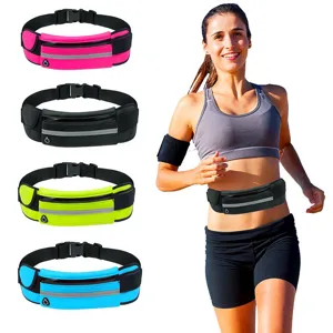 Cintura da corsa multicolore con striscia riflettente e tasca con zip per fitness e sport.