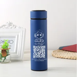Stainless steel smart vacuum insulated water bottle with digital LED temperature display.