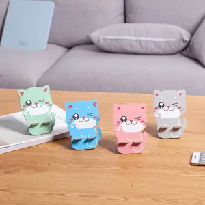 Cute wooden cartoon cat phone holder desktop stand creative gift office desk decoration