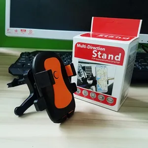 Universal car phone holder with adjustable multi-direction stand and secure mechanical clamp.