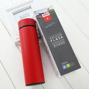 Red 500ml stainless steel vacuum insulated water bottle straight drinking flask cup