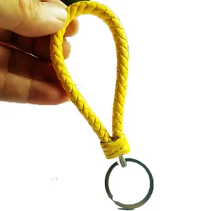 Portachiavi in pelle intrecciata gialla anello PU fatto a mano regalo auto portachiavi
