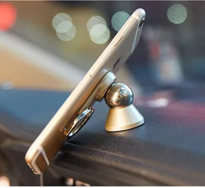 Universal magnetic car phone mount detail shot, featuring 360-degree rotation and metal ring.