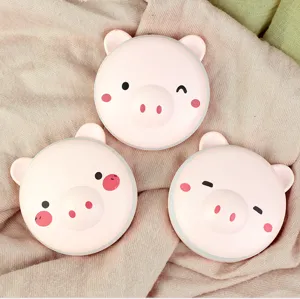 Cute pink pig usb rechargeable hand warmer detail view, winter mini compact mirror.